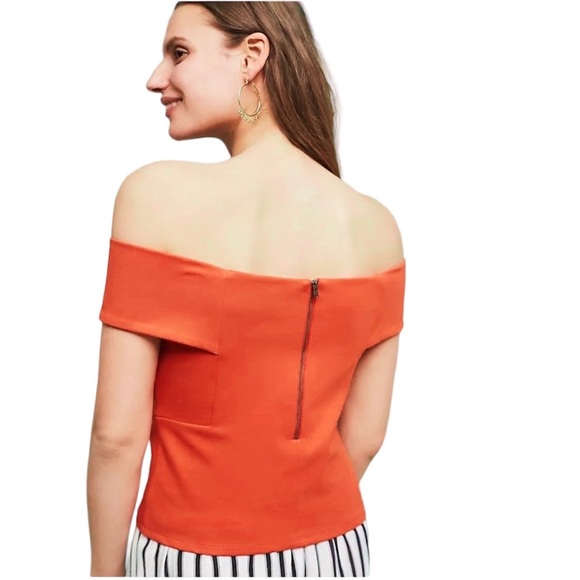 NWT Anthropologie | Deletta Ponte Off Shoulder Top Orange Cropped Women Large - Picture 2 of 7